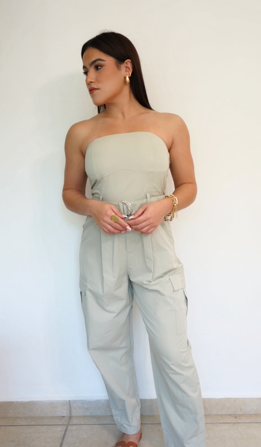 Olive cargo jumpsuit